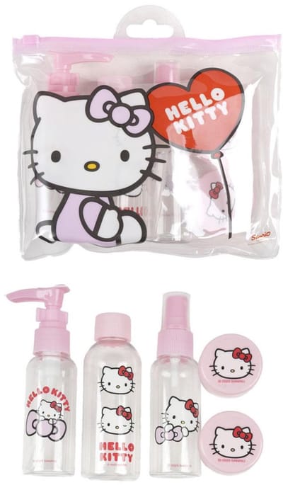 Hello Kitty Reisset – 5-delige Reisflesjes Set – Verzorgingsset met Toilettas – Meisjes
