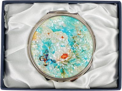 Parelmoer Compacte Spiegel - Reisspiegel Make-up - Dagelijkse Make-up - Dubbele Vergroting 2.5x - Compact Formaat - Turquoise Blauw
