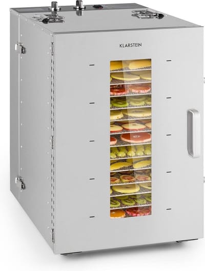Klarstein Voedseldroger Master Jerky 16 droogautomaat 1500W 40-90°C 15h timer rvs zilver - Dehydrator - voor Fruit voor Vlees - voor Keuken - Voedseldroogautomaat Food Dehydrator - voor Groente voor Kruiden