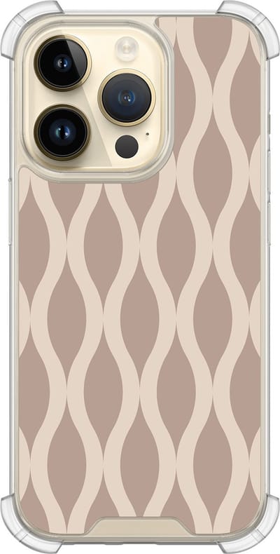 Shockproof hoesje - Geschikt voor iPhone 14 Pro - Abstract beige - Extra sterke case - TPU/polycarbonaat - Print / Illustratie - Beige, Transparant