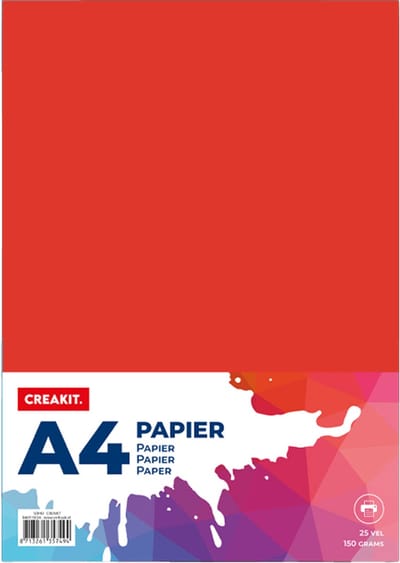CREAKIT. Karton A4 – 25 Vellen – Knutselen voor Kinderen en Volwassenen – Tekenpapier voor Kinderen – 150 grams – Knutselpapier – Gekleurd Papier – Rood