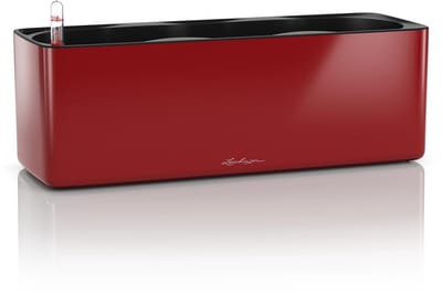LECHUZA CUBE Glossy Triple - Plantenbakken - met uitneembare binnenbak - met bewateringssysteem - ALL-IN-ONE set - scharlakenrood hoogglans