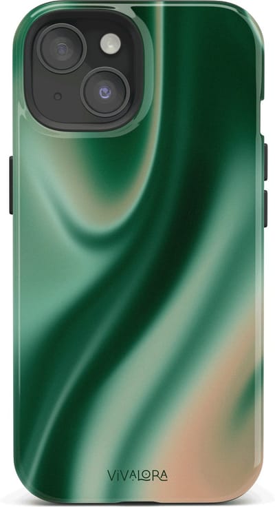 VivaLora Tough Telefoonhoesje iPhone 15 met MagSafe - Satin Shimmer Print - 2-in-1 Phone Case - Hard Case & Siliconen Backcover - Extra Bescherming - Shockproof Cover - Gradient Groen