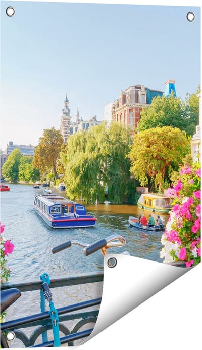Gards Tuinposter Amsterdamse Kanaal met Bloemen - 40x60 cm - Tuindoek - Tuindecoratie - Wanddecoratie buiten - Tuinschilderij
