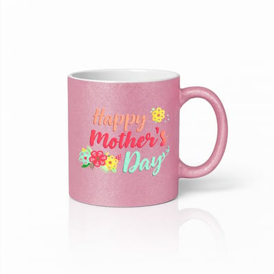 Roze Moederdag Mok - Bloemen Happy Mother's Day Cadeau - 330ml - Volledig Roze
