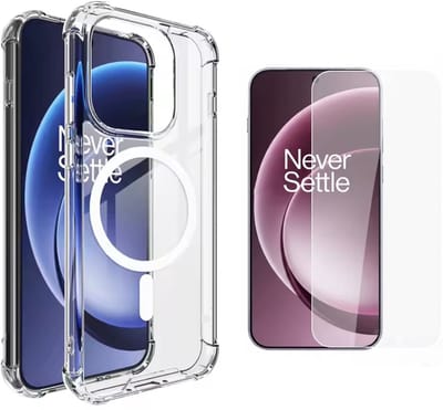 Hoesje en Glas Geschikt voor OnePlus 15 - Transparant - Geschikt voor MagSafe - Casemania Anti-shock Back Cover - Extra Stevig Val en Stootbescherming Telefoonhoesje + 1x Tempered Glazen Screenprotector