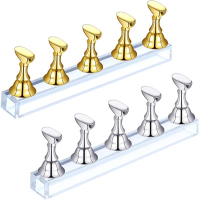 longziming -2x Acryl Nagel Oefenhouder met Magnetische Basis – Nagel Tips Display Stand voor Manicure, Nail Art Oefenen en Salon Gebruik
