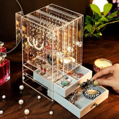 Hangende Sieraden Organizer met Lades - Acryl Sieradendoos voor Oorbellen, Kettingen en Ringen