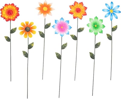 Metalen Bloemen Tuinstekers - Bloemornamenten Buiten - Tuin Decoratie - Weerbestendige IJzeren Constructie - 7 Stuks 41cm - Meerkleurig