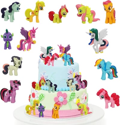 SnelShoppen - Unicorn Verjaardagstaart Decoratie, 12 Stuks, Mini Figuren, Cartoon Cake Toppers voor Kinderen, Hoogwaardige Herbruikbare Materialen, Fe