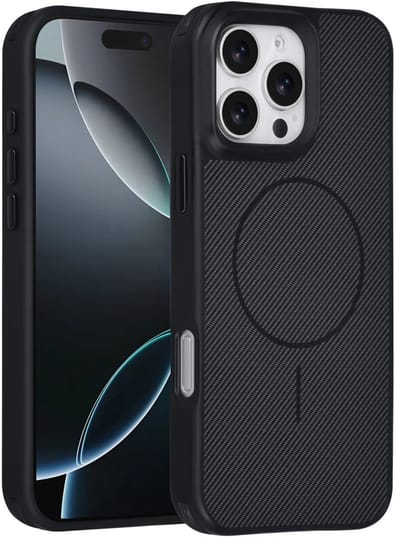 Carbon Fiber Backcover Geschikt voor: iPhone 16 Pro Max – AntiShock Schokbestendig – Krasbestendig – Slank & Stijlvol Ontwerp – Premium Bescherming - Zwart