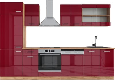 Vicco R-Line Complete keukeneenheid – 300 cm zonder werkblad Rood hoogglans/gouden eik