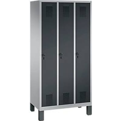 Kledinglocker Evolo S 3000, staal, 3 compartimenten, veiligheidsdraaigrendelslot, blank aluminium RAL 9006/antraciet RAL 7016
