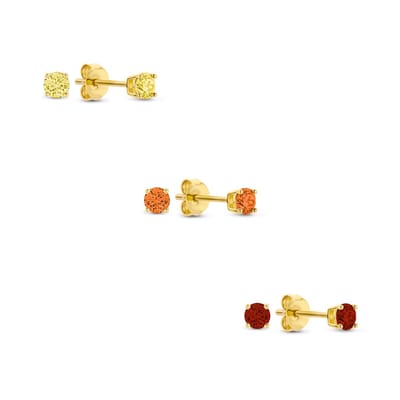 New Bling 9SIL-SET0031 Zilveren Zirkonia Oorknoppen Set 3mm Rood Oranje Geel Earparty - Zilver - Verguld/Goud op Zilver