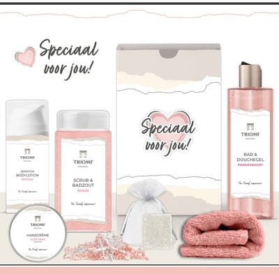Geschenkset “Speciaal voor jou!” - 6 producten - 1140 gram - Giftset voor haar - Luxe wellness cadeaubox Sauna - Cadeaupakket Vrouw deluxe - Gift Set Valentijn - Geschenk Verjaardag - Moederdag - Cadeau Kerst - Kerstpakket - Vriendin - Moeder - Roze