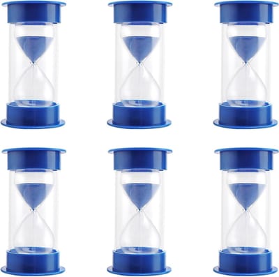 Praktische zandloper set van 6 stuks, 5 minuten, blauwe zandloper voor tijdsbeheer en decoratie in woonkamer, slaapkamer en kantoor