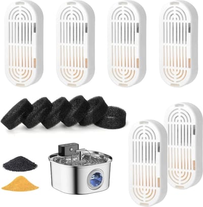 6 kattenfonteinfilters en 6 sponzen voor optimale filtratie, actieve kool en hars - vervangingsfilters voor roestvrijstalen katten drinkfontein
