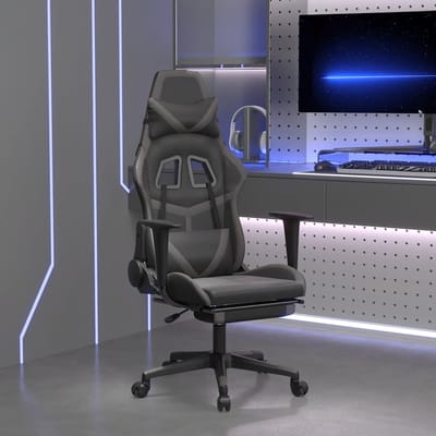 vidaXL - Massage - gamestoel - met - voetensteun - kunstleer - zwart - en - grijs
