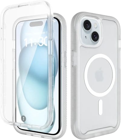 Hoesje met Ingebouwde Screenprotector Geschikt voor Apple iPhone 15 - Compatibel met MagSafe / Qi2 - Full Protect - Schokbestendige Beschermhoes - Case Matte Transparant