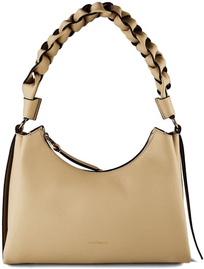 COCCINELLE Leren schoudertas Boheme Grana Double Shoulder Bag Sandshell / Seagrass beige