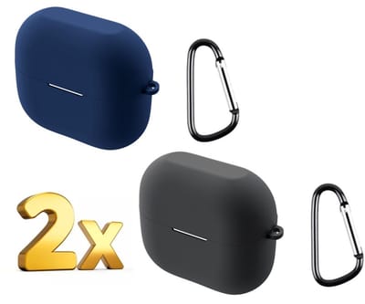 Telestore - hoesje geschikt voor Samsung Galaxy Buds 3 FE / Buds 3 / 3 Pro soft case cover - 2 stuks blauw en zwart - TPU hoesje Beschermhoes - Samsung Galaxy Buds 3 FE / Buds 3 / 3 Pro Cover hoesje - gel hoesje met sleutelhanger
