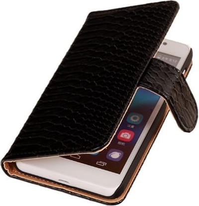 BestCases.nl BC Slang Zwart Huawei Ascend G7 Bookcase Cover Hoesje