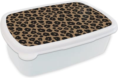Broodtrommel Wit - Lunchbox - Brooddoos - Patroon - Jaguar - Stippen - 18x12x6 cm - Volwassenen