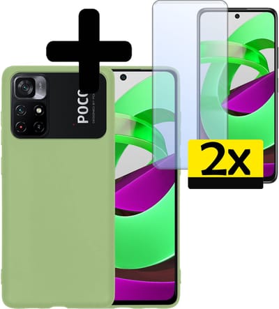 Hoesje - Met 2x Screenprotector - Geschikt voor Xiaomi Poco M4 Pro 5G - Sterk & Shockproof - Back Cover - Siliconen Case - Telefoon Hoes - Telefoonhoesjes - Groen