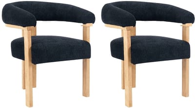 Vente-unique Set van 2 stoelen met armleuningen van boucléstof en heveahout - Zwart en naturel - LIVELIA