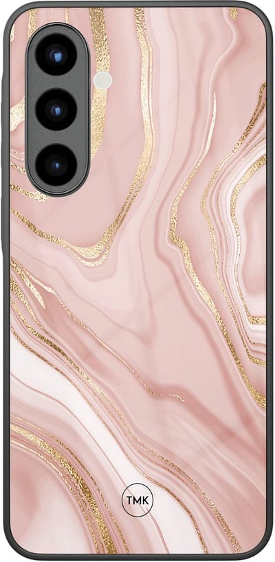 Hoesje geschikt voor Samsung Galaxy A56 - Rose marble - Roze - TPU luxe case (glossy toplaag) - Marmer - Hardcase backcover zwart