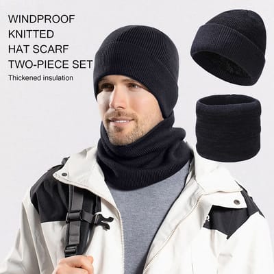 Winter Gebreide Muts en Sjaal Set - Fleece Gevoerde Oorwarmers, Winddichte Nekwarmer voor Heren, Dames, Unisex Koud Weer Accessoires