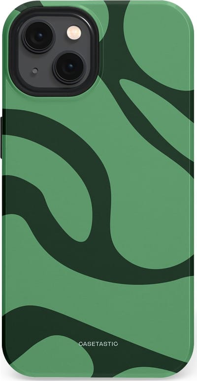 Casetastic hoesje geschikt voor Apple iPhone 13 - MagSafe - Dubbellaagse bescherming - Khakigroene Bos Blobs - Fashion Case - Saliegroen Donkergrijs