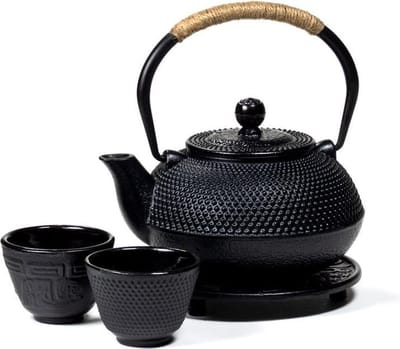 SET: Tetsubin theepot 0,6 liter met onderzetter + 2 kopjes
