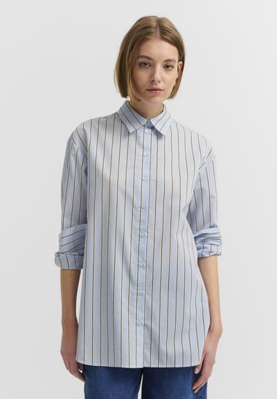 Bugatti Damen Blouse van katoen, gestreept, met overhemdkraag
