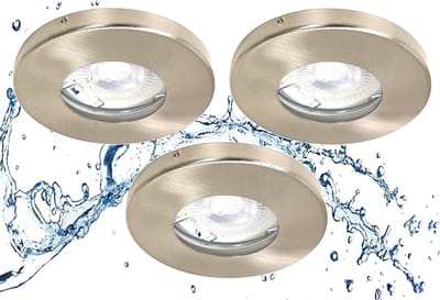 Trango Set van 3 IP65 inbouwspots 6729IP65-032M6KSD gemaakt van geborsteld roestvrij staal incl. 3x 5 Watt 3-traps dimbaar 6000K koel wit Ultra Flat LED Module, Badkamer Plafondspot, Douche Plafondlamp