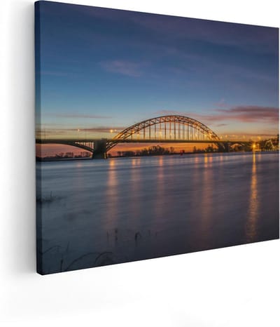 Artaza Canvas Schilderij Nijmegen - 50x40 cm - Wanddecoratie Brug - Muurdecoratie Zonsondergang - Kamer Accessoires Skyline