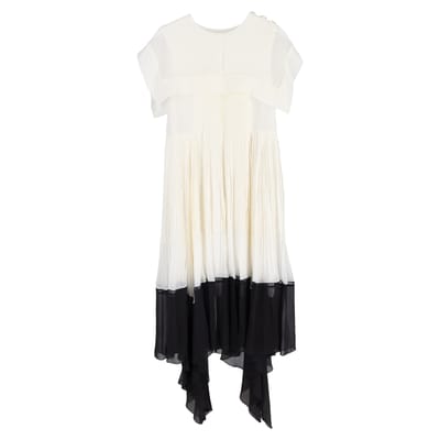 Chloé midi-jurk met vierkante kraag en plooien in wit en zwart viscose