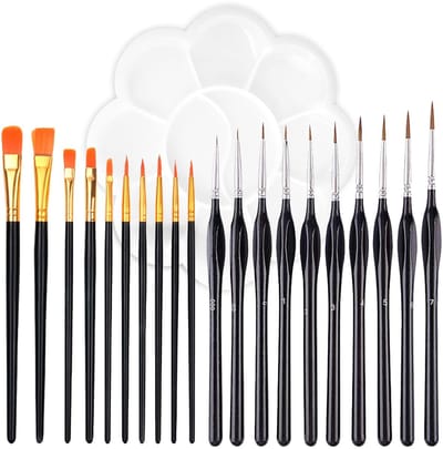 Dailygoody - 21 stuks fijne detailpenselenset - Miniatuurpenseel met aquarelpenseel - Perfect voor nagelkunst - Wit en zwart - Geschikt voor acryl en ..