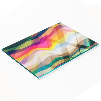 Stijlvol en duurzaam glazen bord met abstracte golfprint, 80x52 cm