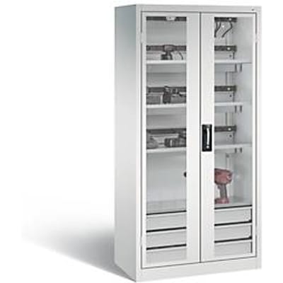 C+P Comfort acculaadkast met kijkvenster van acrylglas, H 1950 x B 930 x D 500 mm, lichtgrijs
