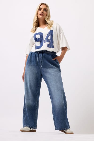 Yours Blauwe Trekkoord Wijde Pijpen Jeans Size 42
