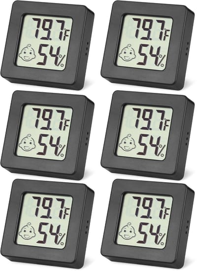 6 stuks - Binnenthermometer - Mini digitale thermometer en hygrometer - Thermometer met temperatuursensor - Geschikt voor kassen en thuiskantoren - Zwart