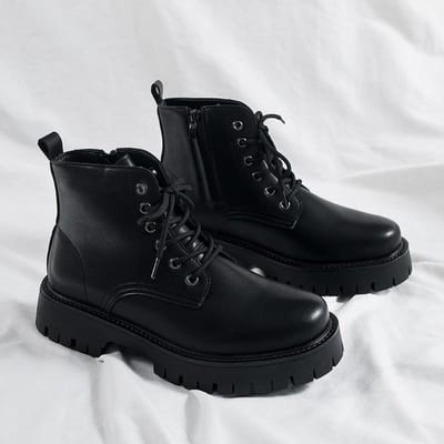 Koks Herenschoenen voor Lente Antislip Waterdicht Keuken Hoge leren laarzen Zwart Casual leren schoenen Lente Sport Martin Trendy schoenen 44 black
