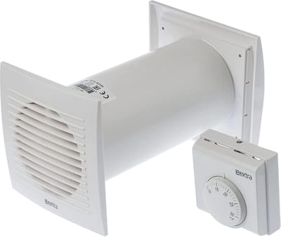 Warmteverdeler met Thermostaat Ø 125 mm - Witte Ventilator voor Efficiënte Warmteoverdracht