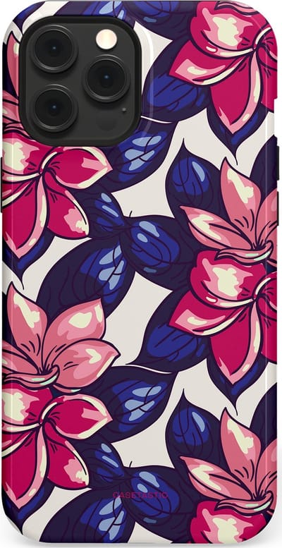 Casetastic hoesje geschikt voor Apple iPhone 12 Pro Max - MagSafe - Dubbellaagse bescherming - Tropen paradijs - Fashion Case - Donkerblauw Roze Koraal Lila