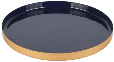 Dekoratief | Dienblad rond, donkerblauw/goud, metaal, 21x21x2cm | A258156