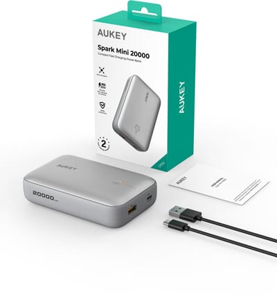 AUKEY PB-Y57 - Powerbank van 20.000mAh - 22.5W - Geïntegreerde USB-C kabel - Storm Gray