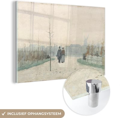 ® Glasschilderij 180x120 cm - Schilderij acrylglas - Oud paar in een nieuw aangelegd park - Schilderij van Anton Mauve - Foto op glas - Muurdecoratie woonkamer - Wanddecoratie slaapkamer - Schilderijen
