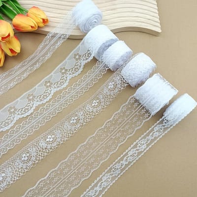 Decoratieve witte kantlinten - 6 rollen vintage lint voor cadeaus, bruiloften en Valentijnsdag knutselprojecten