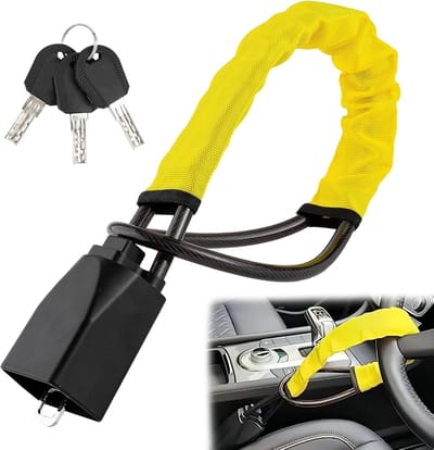 Stuurslot Auto- anti diefstal auto- Stuurslot - Autostuurslot voor veiligheidsgordels - Robuust universeel stuurslot - Autoslot met hoge zichtbaarheid - Diefstalbeveiliging - 3 sleutels (geel - 72 cm)